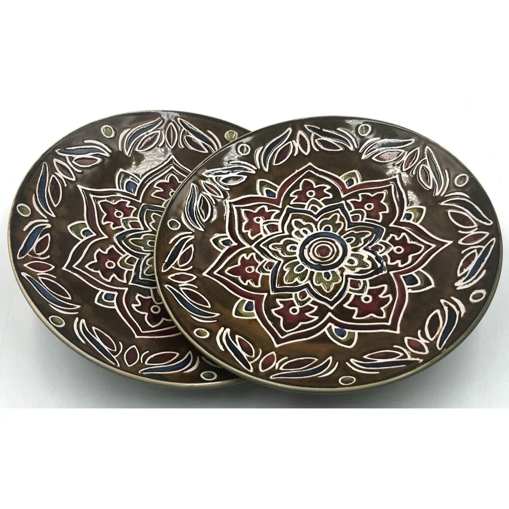 Set of 2 Pier 1 Global Medallion Salad Plates 8.5